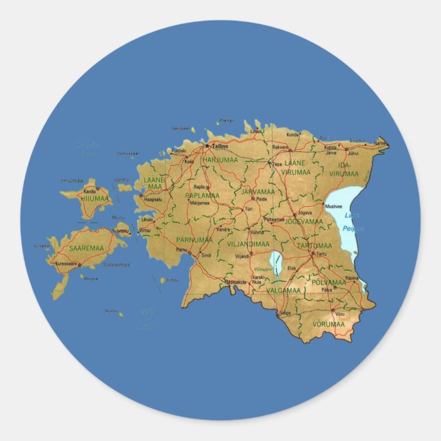 Redonda Pegatina del mapa de Estonia (Anverso)