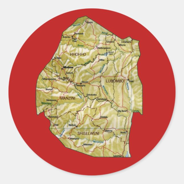 Redonda Pegatina del mapa de Eswatini (Anverso)