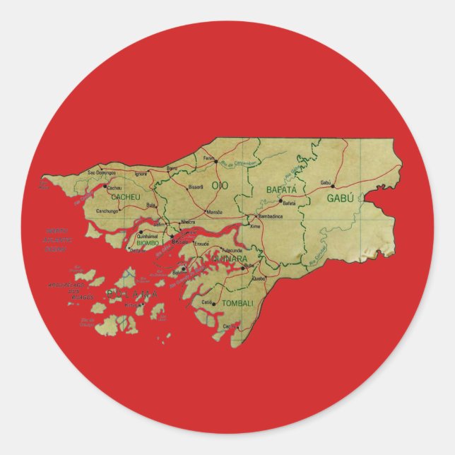 Redonda Pegatina del mapa de Guinea-Bissau (Anverso)