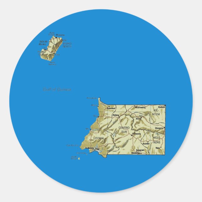 Redonda Pegatina del mapa de Guinea Ecuatorial (Anverso)