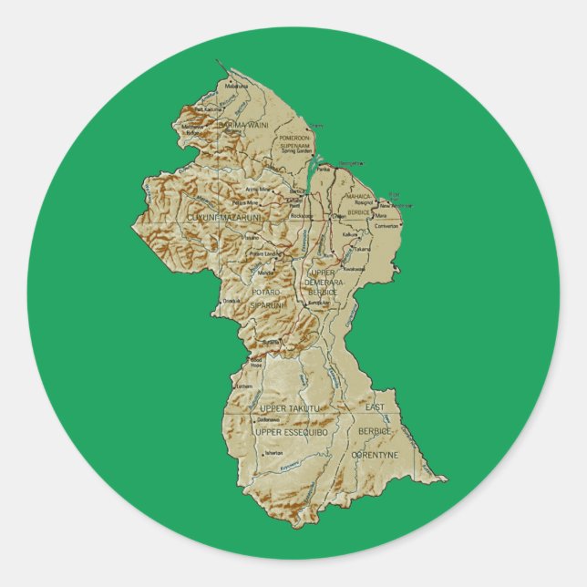 Redonda Pegatina del mapa de Guyana (Anverso)