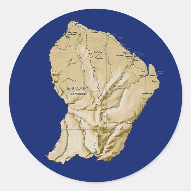 Redonda Pegatina del mapa de Guyane (Anverso)