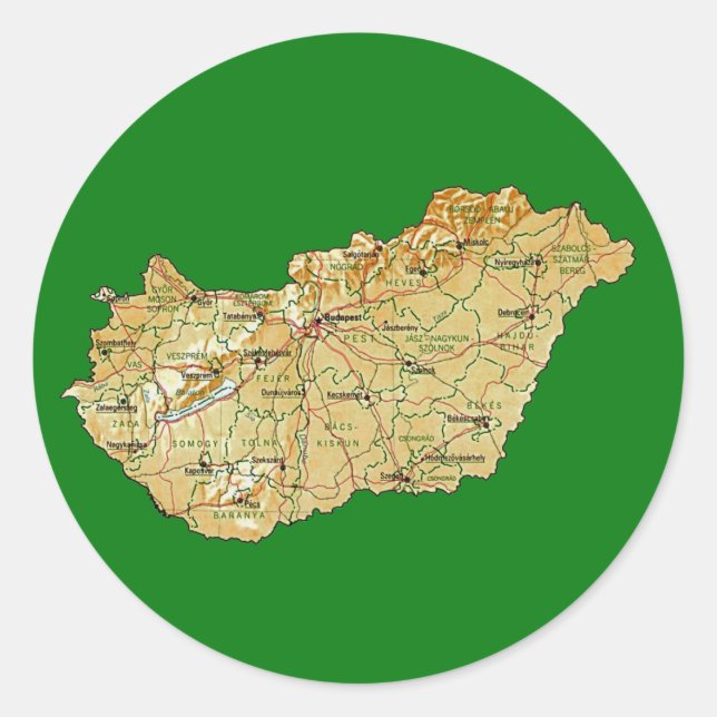 Redonda Pegatina del mapa de Hungría (Anverso)