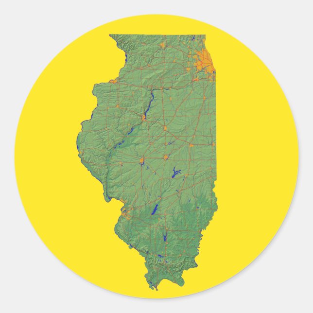 Redonda Pegatina del Mapa de Illinois (Anverso)