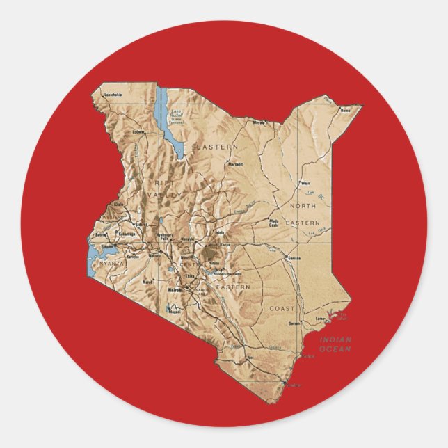 Redonda Pegatina del mapa de Kenia (Anverso)