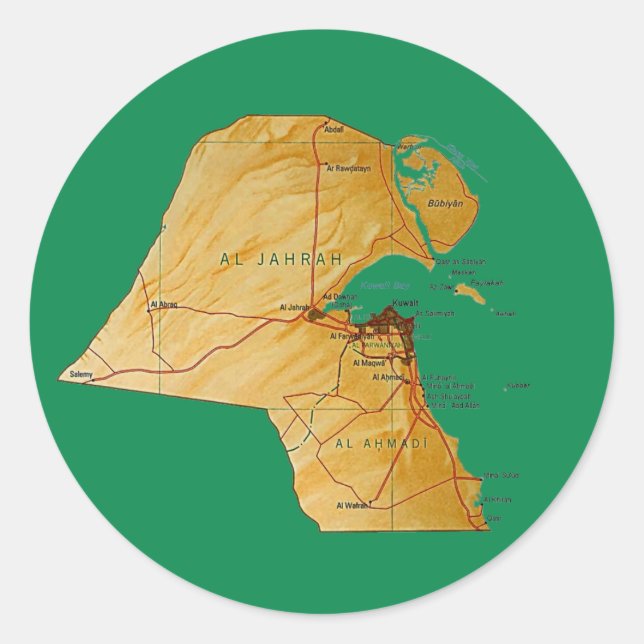 Redonda Pegatina del mapa de Kuwait (Anverso)