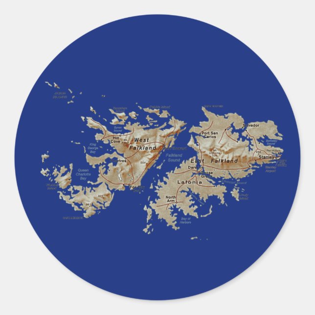 Redonda Pegatina del mapa de las Islas Malvinas (Anverso)