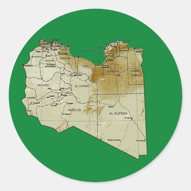 Redonda Pegatina del mapa de Libia (Anverso)