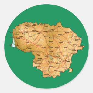Redonda Pegatina del mapa de Lituania