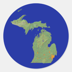 Redonda Pegatina del mapa de Michigan