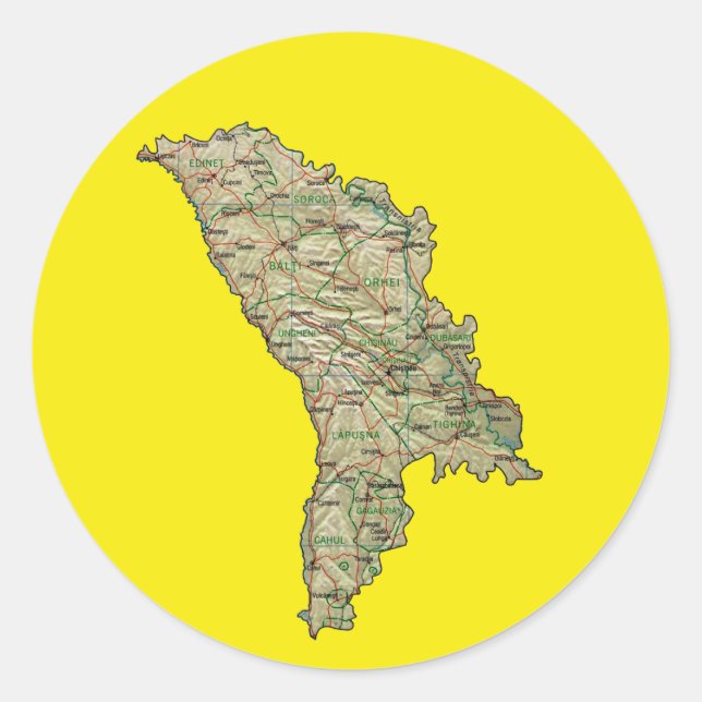 Redonda Pegatina del mapa de Moldavia (Anverso)