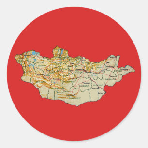 Redonda Pegatina del mapa de Mongolia