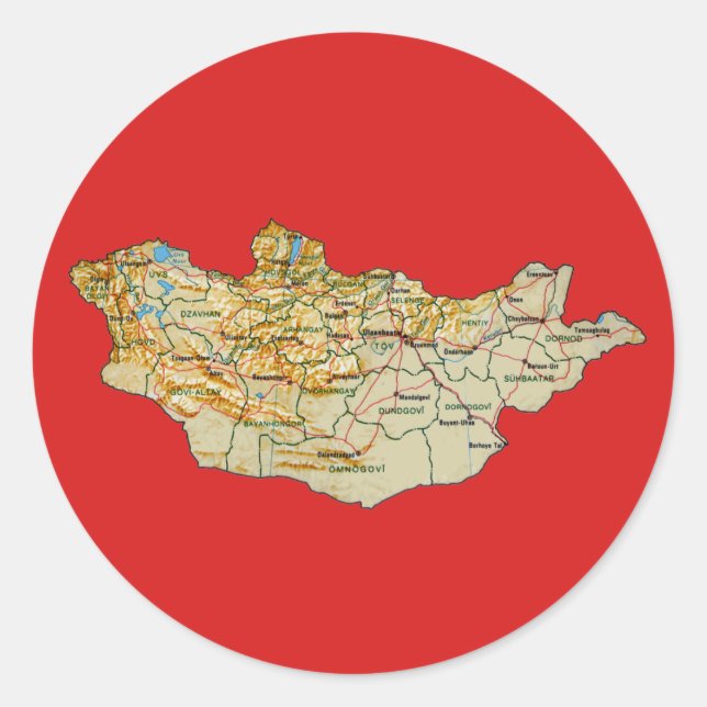 Redonda Pegatina del mapa de Mongolia (Anverso)