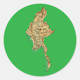 Redonda Pegatina del mapa de Myanmar
