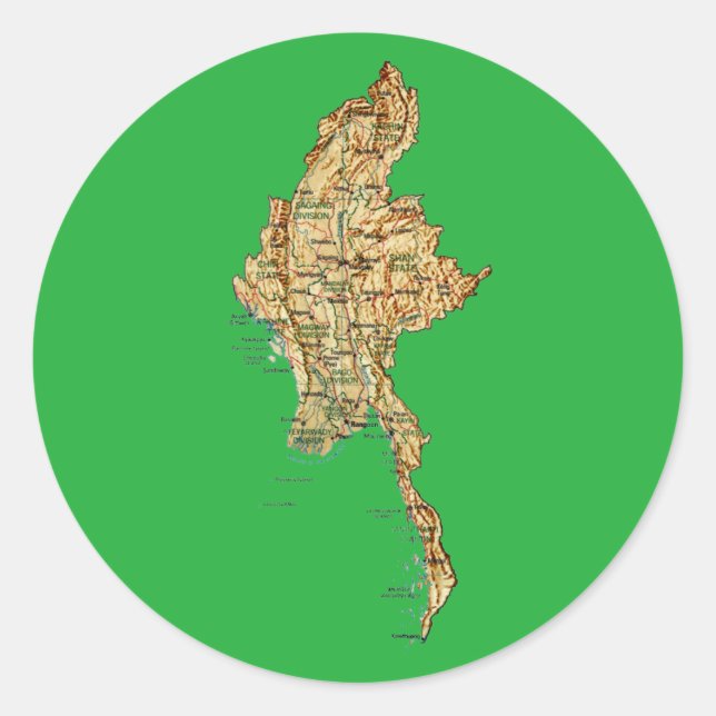 Redonda Pegatina del mapa de Myanmar (Anverso)