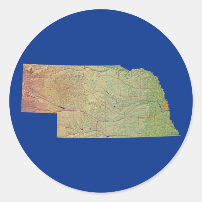 Redonda Pegatina del Mapa de Nebraska (Anverso)