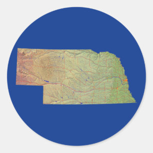 Redonda Pegatina del Mapa de Nebraska