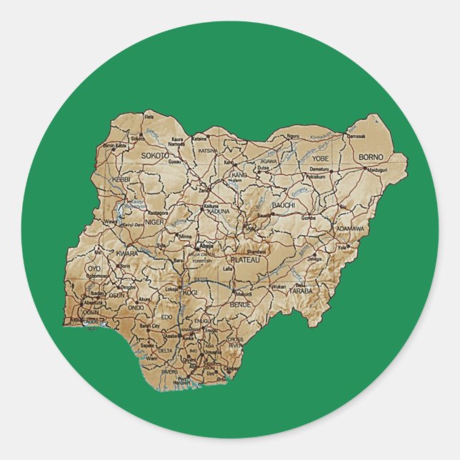 Redonda Pegatina del mapa de Nigeria (Anverso)