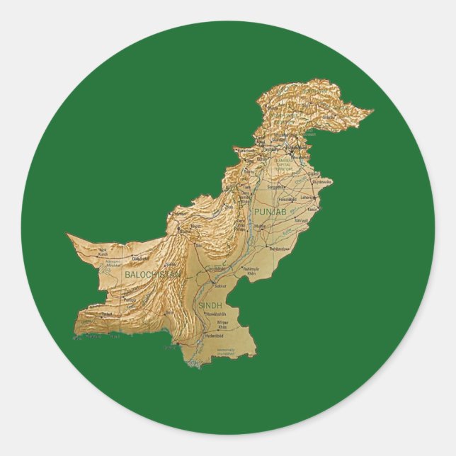 Redonda Pegatina del mapa de Pakistán (Anverso)
