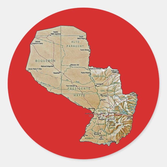 Redonda Pegatina del mapa de Paraguay (Anverso)