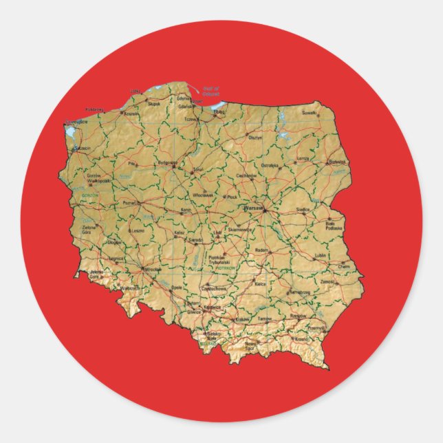 Redonda Pegatina del mapa de Polonia (Anverso)