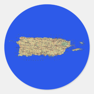 Redonda Pegatina del mapa de Puerto Rico