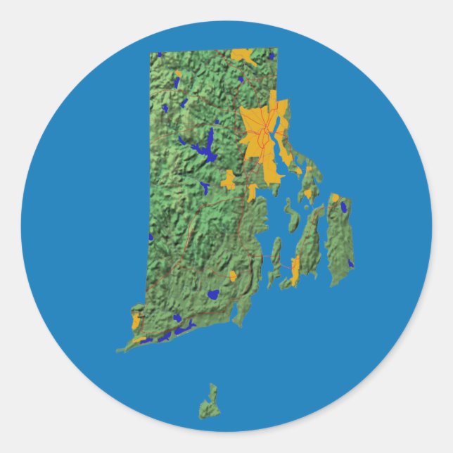 Redonda Pegatina del mapa de Rhode Island (Anverso)