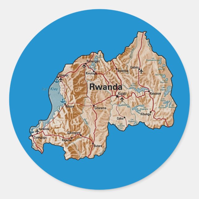 Redonda Pegatina del mapa de Ruanda (Anverso)