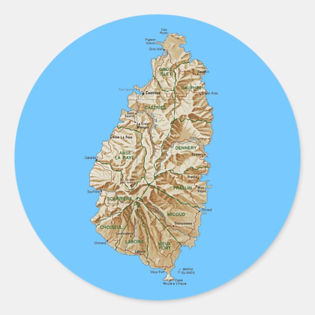 Redonda Pegatina del mapa de Santa Lucía (Anverso)