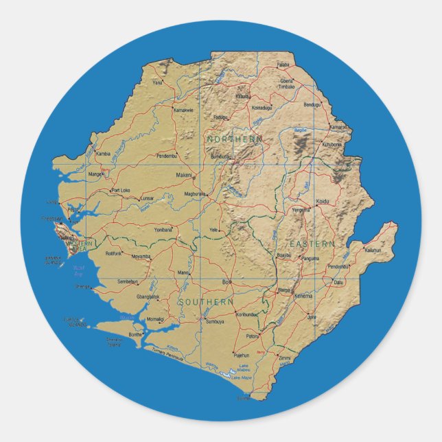 Redonda Pegatina del mapa de Sierra Leona (Anverso)