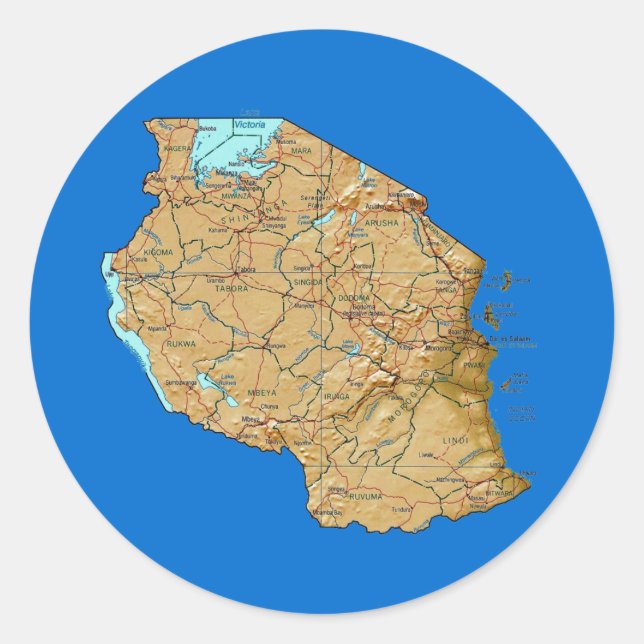 Redonda Pegatina del mapa de Tanzania (Anverso)