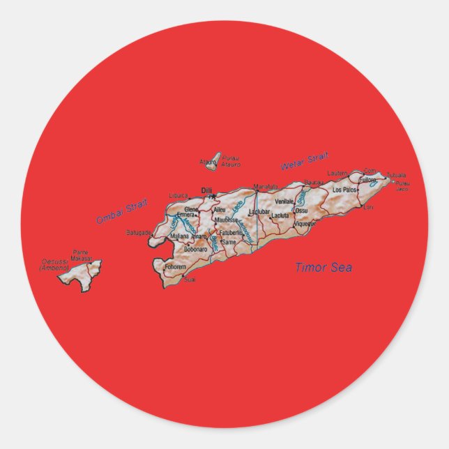 Redonda Pegatina del mapa de Timor Oriental (Anverso)