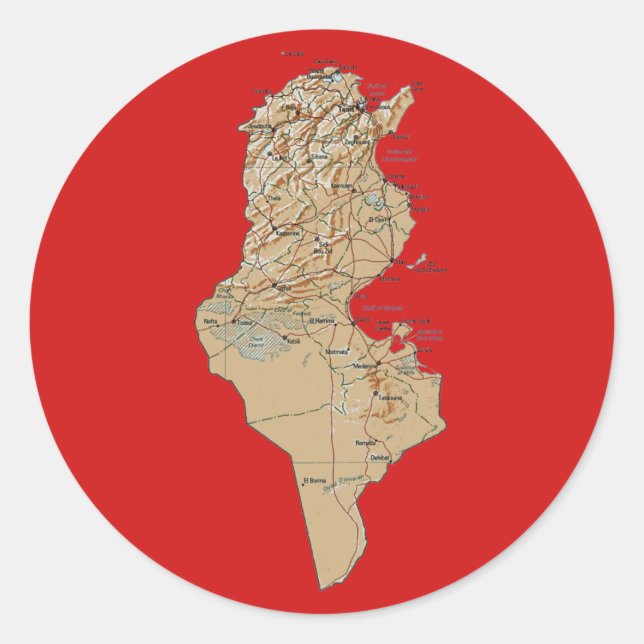 Redonda Pegatina del mapa de Túnez (Anverso)