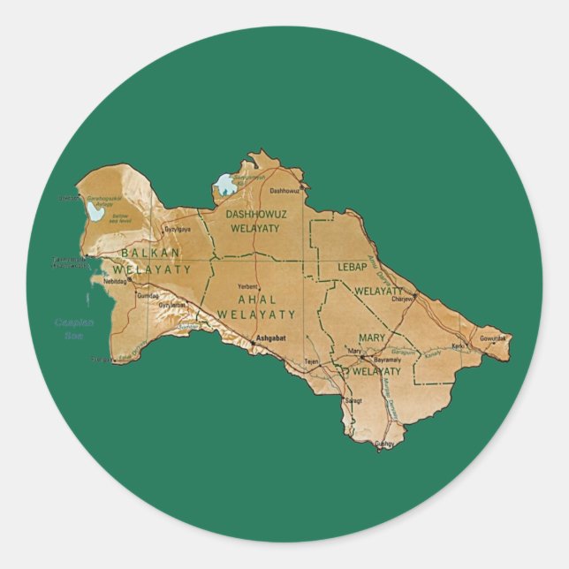 Redonda Pegatina del mapa de Turkmenistán (Anverso)