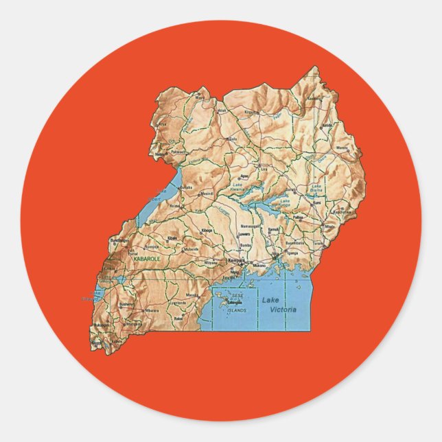 Redonda Pegatina del mapa de Uganda (Anverso)