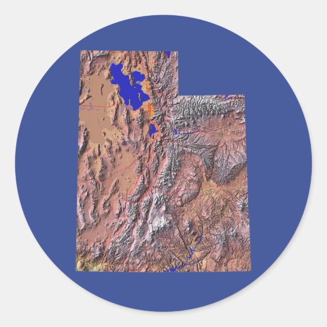 Redonda Pegatina del mapa de Utah (Anverso)
