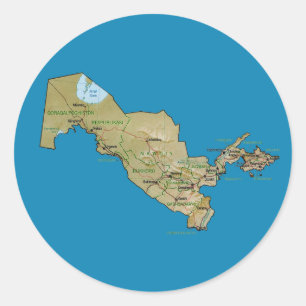 Redonda Pegatina del mapa de Uzbekistán