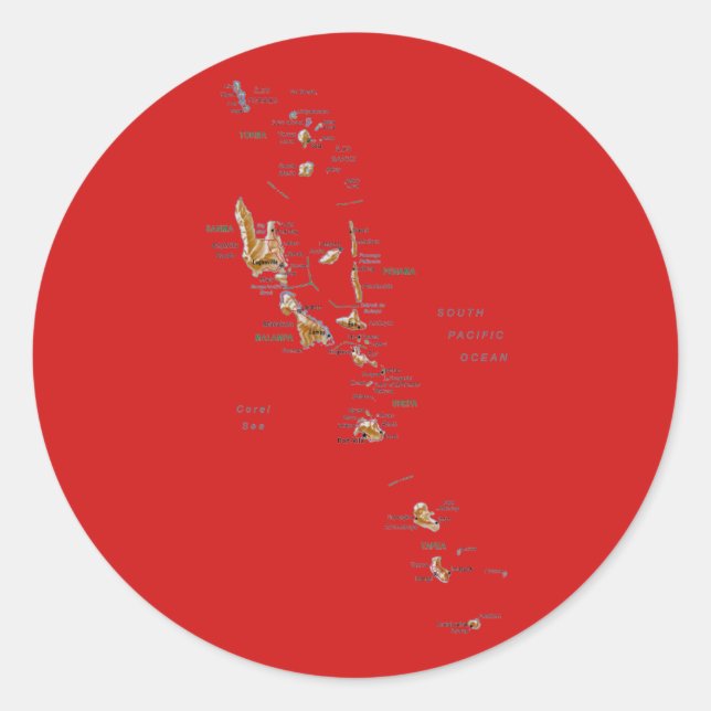 Redonda Pegatina del mapa de Vanuatu (Anverso)
