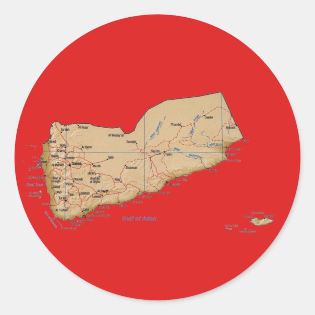 Redonda Pegatina del mapa de Yemen (Anverso)