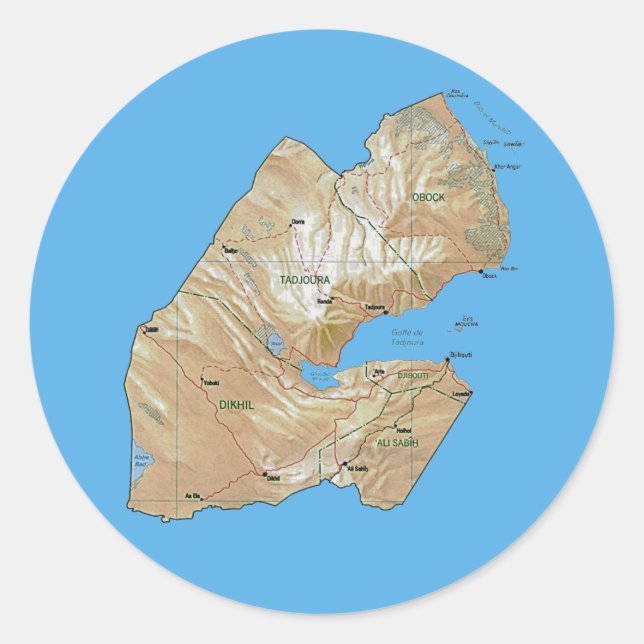 Redonda Pegatina del mapa de Yibuti (Anverso)