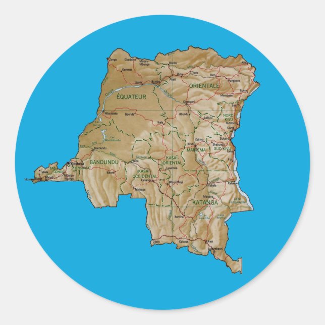 Redonda Pegatina del mapa del Congo-Kinshasa (Anverso)