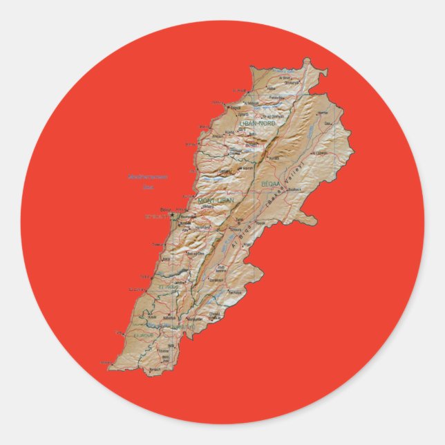 Redonda Pegatina del mapa del Líbano (Anverso)