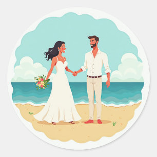 Redonda Pegatina del momento de la boda de la playa