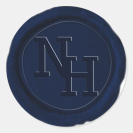 Redonda Pegatina del monograma de sellado de cera azul de 