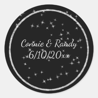 Redonda Pegatina del Monograma Negro y Plata