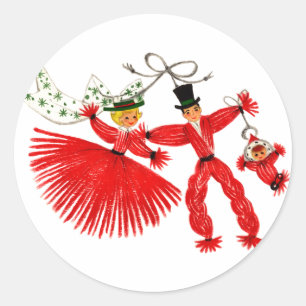 Redonda Pegatina del navidad de la familia del vintage