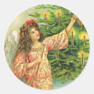 Redonda Pegatina del navidad del ángel del Victorian