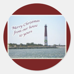 Redonda Pegatina del navidad del faro de Barnegat