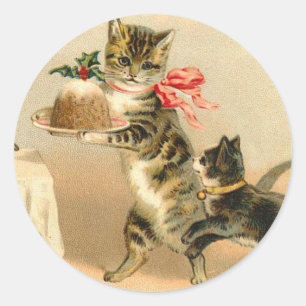 Redonda Pegatina del navidad del gatito del vintage