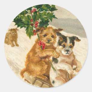Redonda Pegatina del navidad del perro del Victorian